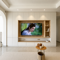 Meuble TV mural intégré moderne, armoire de salon sur mesure, système de rangement de qualité ENF, console multimédia du sol au plafond