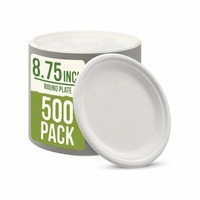 Assiettes jetables personnalisées en bagasse verte de 9 pouces avec couvercle, 100 % compostables pour les fêtes et la restauration scolaire