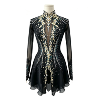 Robe de patinage artistique noire à col montant, manches longues en résille, strass, costume de compétition personnalisé pour enfants, adolescents et adultes, OEM