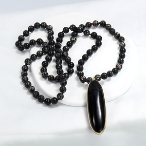 Collar de Moda Bohemia Occidental para Mujer, Collar con Colgante de Piedra Emperador de 8mm, Collar Largo con Colgante de Piedra Ovalada, Cadena para Suéter - Product Image 5