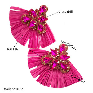 Pendientes Colgantes de Rafia con Racimo de Diamantes de Imitación Brillantes, Pendientes Grandes y Atrevidos de Estilo Bohemio para Mujer, Joyería para Vacaciones de Verano en la Playa - Product Image 1