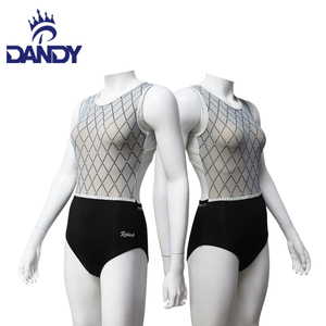 Body in strass lucido per sublimazione uniformi da ginnastica personalizzate abbigliamento da danza e ginnastica bianco e nero - Product Image 1