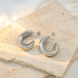 C-shaped Geometric Earrings Steel Color Gold Titanium Steel Jewelry For Women Fashion Cuff Earrings Gift - Product Image 4