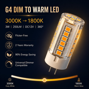 Ampoule LED G4 Dim-to-Warm 3000K-1800K 3W 12V, lumière de maïs 360 degrés, blanc chaud à lueur chaude pour usage résidentiel - Product Image 1