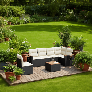 Conjunto de Sofás de Ratán Modernos para Exteriores, Muebles de Jardín Tejidos en PE Negro con Cojines de Espuma de Alta Densidad, Diseño Contemporáneo Impermeable - Product Image 2