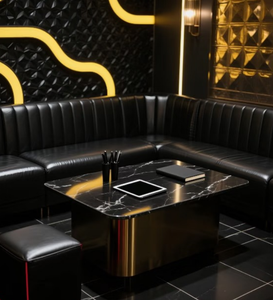 Solución de Proyecto Personalizada para Discotecas y Bares Lounge: Conjunto de Asientos Seccionales Modernos y Mesa Central de Acero Inoxidable - Product Image 1