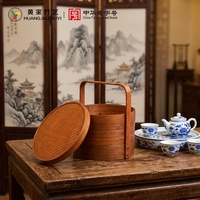 Boîte à lunch vintage en bambou, panier de rangement alimentaire multicouche circulaire, tressé à la main, écologique, avec poignée, pour pique-nique, décoration intérieure, cadeau