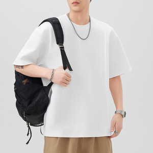 <span class=keywords><strong>Camiseta</strong></span> de algodón 100% de alto gramaje para <span class=keywords><strong>hombre</strong></span>, de manga corta, cuello redondo, corte holgado, color liso, plisada y anti-bolitas. - Product Image 3