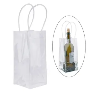 Custom Reusable PVC Transparent one Bottle Wine carrier Bags for Travel , Party, Outdoor