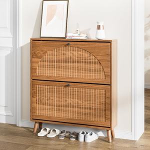 Meuble à chaussures autoportant en bois massif, organisateur de chaussures dissimulé, rangement moderne pour salon, 2 tiroirs rabattables, mobilier de maison facile à assembler - Product Image 5