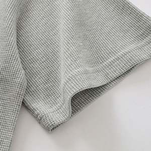เสื้อยืดถักวาฟเฟิลสำหรับผู้ชายคอกลมผ้าฝ้ายธรรมดาโอเวอร์ไซส์100% - Product Image 5