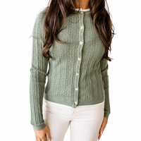 Cardigan en tricot texturé personnalisé pour femme, mélange de coton, col rond, manches longues, boutonné, pull d'automne