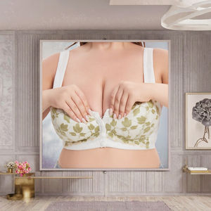 Soutien-gorge sans fil grande taille pour femme, fin, en dentelle florale, fermeture avant, respirant, bretelles larges, push-up, en polyester écologique - Product Image 3