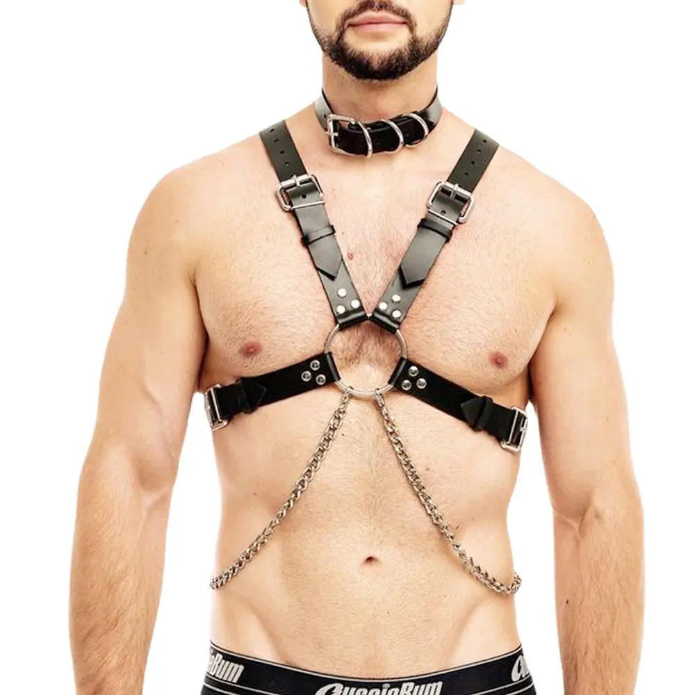 New Adjustable Gay Body Bondage Harness Strap Fetish Men Sexual Chest Faux Leather Harness Belts Gay Clothing for Adult