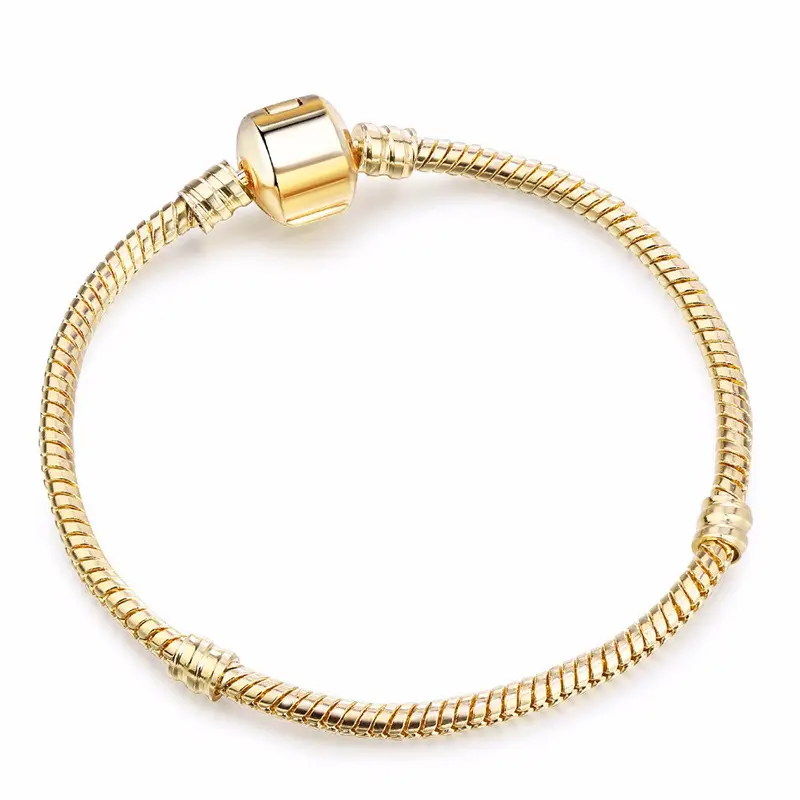 Pulsera Personalizada de Acero Inoxidable para Hombre y Mujer, Brazalete Chapado en Oro, Cadena de Serpiente de 3mm