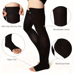 Usine personnalisée classe 2 silicone antidérapant 23-32 mmHg varices œdème nylon bout ouvert cuisse haute compression bas chaussettes - Product Image 2