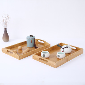 Bamboo Serving <b>Trays</b> Rectangular Natural Wood Hotel Restaurant Coffee <b>Tea</b> <b>Tray</b> Set With Handles For Dining Service - Product Image 3