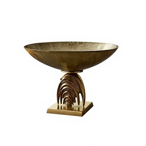 Moderna Tazón de Servir de Metal con Base Escultural, Centro de Mesa Decorativo Hecho a Mano, Acabado Dorado, Decoración Moderna para el Hogar, Tazones de Lujo - Product Image 1