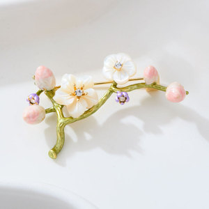 Chinese Style Plum Blossom Brooch Copper Alloy Gold Plated Enamel Mother Of Pearl Flower Women's Fashion Corsage Gift - Product Image 1
