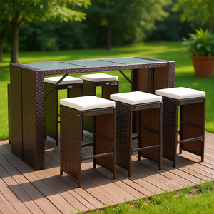 Set da Bar da Giardino in Rattan Marrone con 4 Sgabelli, Mobili da Esterno Resistenti alle Intemperie, Design Contemporaneo per Patio e Terrazza - Product Image 2