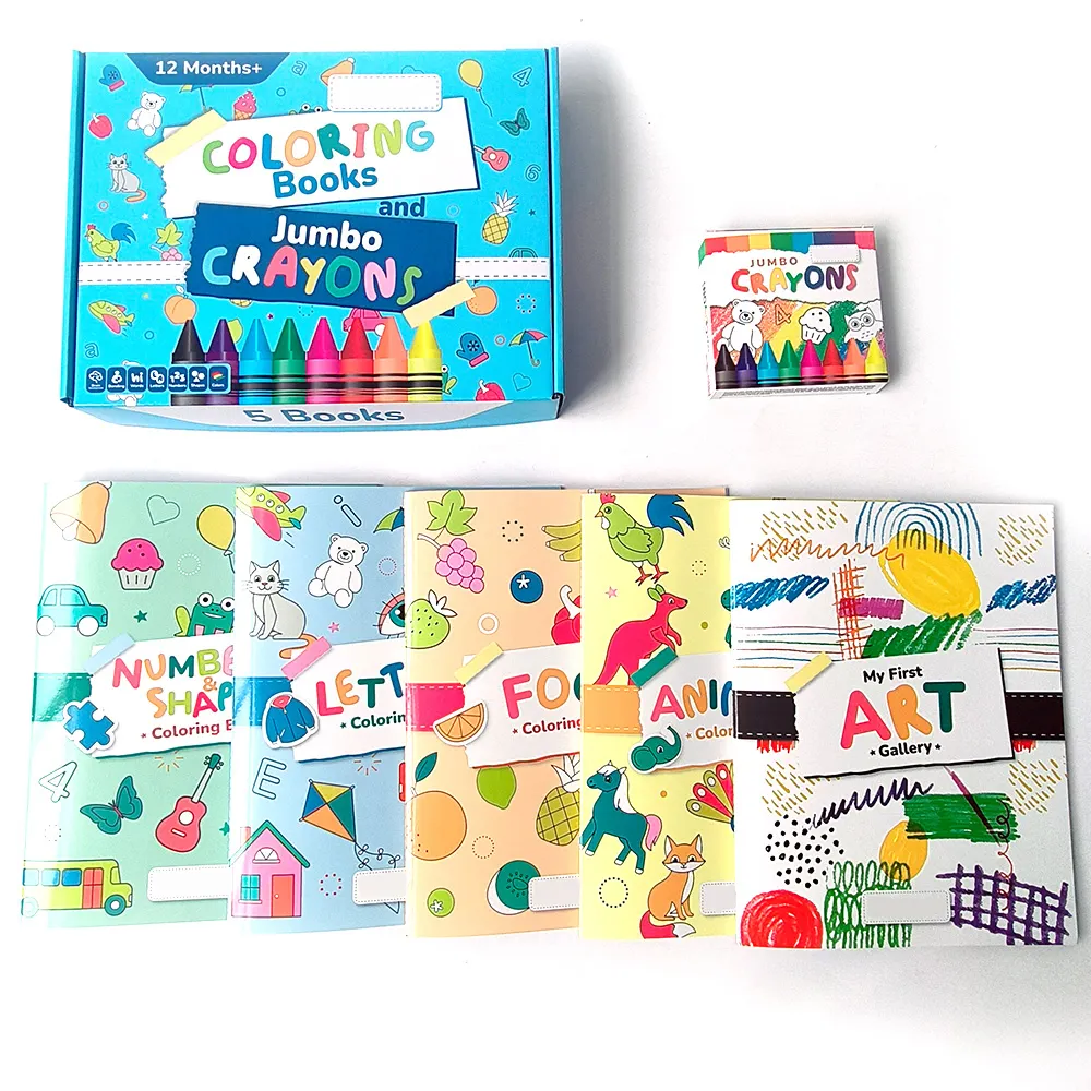 Libros para colorear personalizados para niños y crayones Jumbo juguetes Montessori regalo para niños caja de cartón reciclable