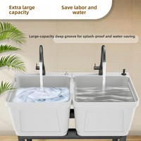 Évier portable double trou pour lavage des mains, autoportant, en plastique PP, écologique, facile à nettoyer, avec égouttoir, vasque rectangulaire, design contemporain