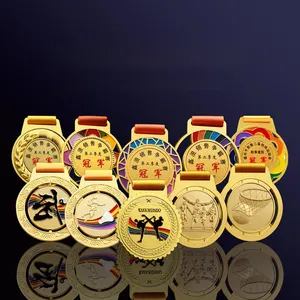 Medallas de carrera deportivas de maratón de premio de oro de aleación de zinc de Metal de esmalte suave de alta calidad personalizadas