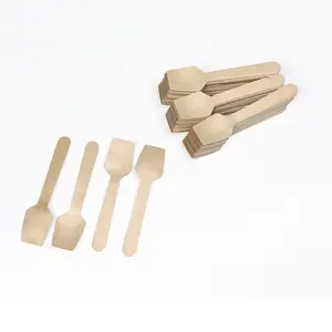 Eco Disposable Small Dessert Wooden Ice Cream Spoons Sticks For Ice Cream Round Edge