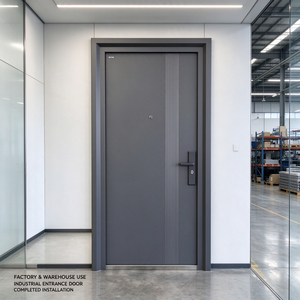 <span class=keywords><strong>Puerta</strong></span> de Entrada Industrial de Acero Galvanizado, <span class=keywords><strong>Puerta</strong></span> de Seguridad Metálica Gris con Tirador Vertical para Almacén y Edificio de Oficinas - Product Image 2