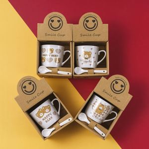 Tasses en céramique créatives et pratiques de 300 ml, mugs émaillés à motifs de dessins animés avec boîte cadeau, ensemble de tasses réutilisables pour café, lait, eau, cadeau d'affaires - Product Image 1
