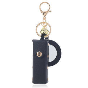 Deri ayna Mini durumda taşınabilir deri ruj tutucu anahtarlık kadın çanta Charm tek ruj kılıfı kılıfı kız hediye - Product Image 4