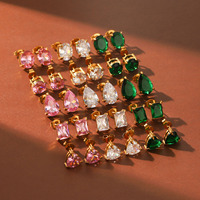 H&C - Juego de Aretes de Acero Inoxidable con Baño de Oro PVD de 18K y Circonitas en Forma de Corazón para Mujer, Venta al por Mayor, Joyería Fina para Bodas