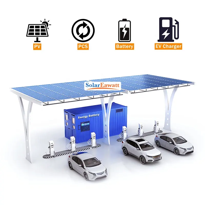 Cargador de coche eléctrico comercial de 100kW a 1MW con estación de energía solar Estación de carga rápida EV DC montada en el suelo de nueva energía