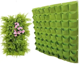 毛毡垂直墙花园植物种植袋可重复使用壁挂式花卉蔬菜种植袋 (绿色)