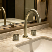 Robinet de lavabo moderne à 3 trous, à poser sur le comptoir, en laiton, finition or brossé, avec cartouche céramique et double poignée