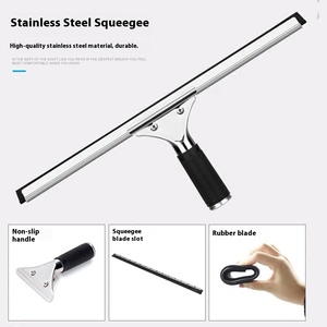 Raclette professionnelle en gros avec lame en caoutchouc, manche long en acier inoxydable, outil de nettoyage pour miroirs de salle de bain et vitres - Product Image 4