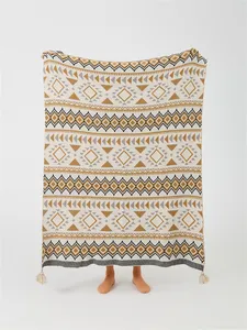 Aztec Navajo Custom Knitted Bohemian Tassel Adult Luxury 100% Acrylic Comfy Vintage Throw Blankets Kids TL
