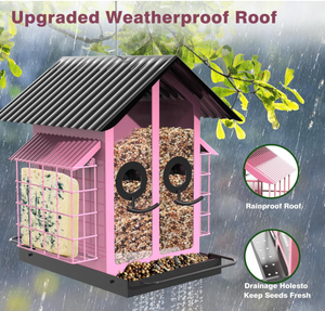 Металлическая кормушка для птиц для наружного использования, прямые продажи с глобальной платформы фабрики, кормушки для диких птиц, для кардиналов, с большой крышей и поддоном - Product Image 6