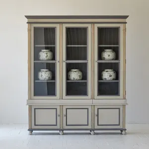 Antique Traditional Glass Display Storage Cabinet Minimalist Decorative Wood Furniture For Living Room Dining Home Hotel Use