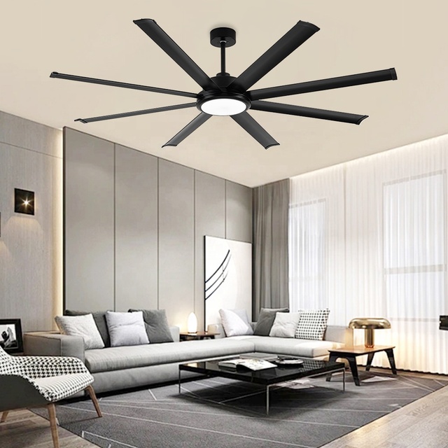 Modern Indoor 100 Inch Big Size Black bluetooth Long Blade Ceiling Fan with Light and Remote