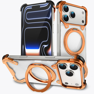 Coque de téléphone en acrylique transparente de haute qualité avec support magnétique 360° pour iPhone 14 15 16 17 Pro Max, cadre métallique et protection antichoc aux coins - Product Image 1