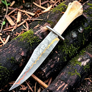 New 2026 Handmade Copper Damascus Bowie <b>Knife</b> 10" Fixed Blade W/<b>Bone</b> Damascus Guard <b>Handle</b> Ambidextrous Personalized <b>Knives</b> - Product Image 1