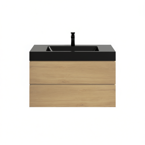 Mueble de Baño Flotante de Pared de 36 Pulgadas, Diseño Moderno en Roble, Lavabo Negro, Gran Espacio de Almacenamiento, Pre-Ensamblado - Product Image 1