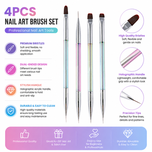 Pinceau à ongles double tête transparent Aurora avec manche, applicateur de gel et stylo liner fin pour manucure - Product Image 2