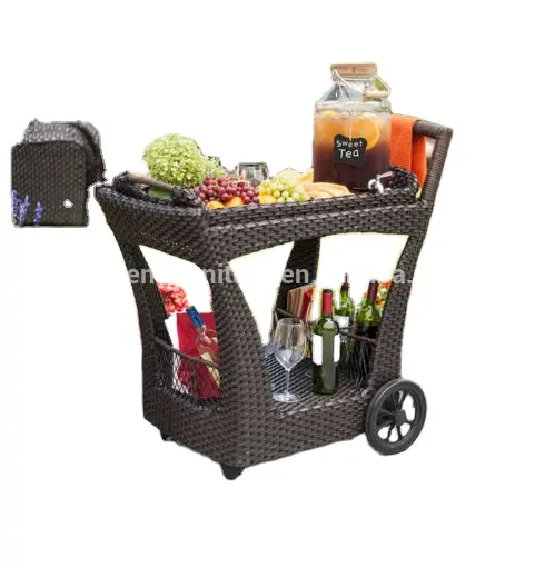 Hotel portal-carrito de mimbre de plástico para vino tinto, carrito de servicio, restaurante, bar, carrito de bebidas con ruedas