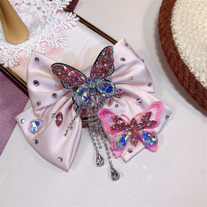 منتج جديد إكسسوارات شعر بلينغ بلينغ فراشة ساحرة فاخرة طازجة مخصصة مخصصة كبيرة القوس للفتيات قماش ساتان - Product Image 2