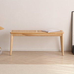 Solid Wood Rattan Bench 1M 1.2M 1.5M Nordic Style Entryway Bedroom Footstool Modern Living Room Furniture Durable - Product Image 3