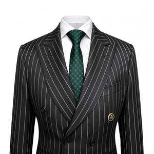 Trajes de Hombre Slim Fit de Doble Botonadura <span class=keywords><strong>con</strong></span> Rayas Finas para Reuniones de Negocios, Ropa de Oficina, Vestimenta Formal, Listo para Enviar - Product Image 5