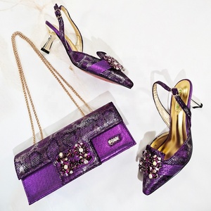 Sepatu dan Tas Set Warna Merah Italia untuk Wanita, Pakaian Pesta Baru, Model Wanita, Hak Tinggi 7 CM, PU Floral, Sepatu Musim Panas Kulit PU - Product Image 5