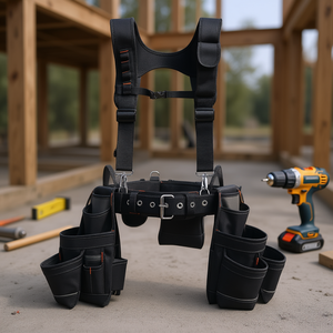 Cinturón de herramientas de 19 bolsillos para hombre, resistente, ajustable, bolsa de trabajo multiusos, para electricista, carpintero, construcción, con suspensión en la cintura. - Product Image 2